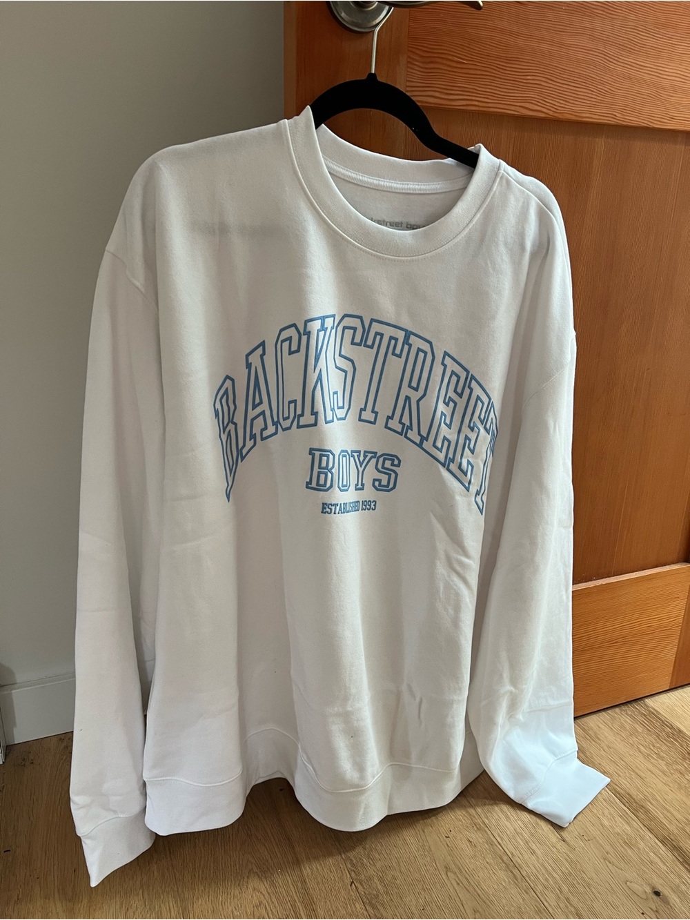 Backstreet Boys White Crewneck Sweatshirt with Light Blue Logo